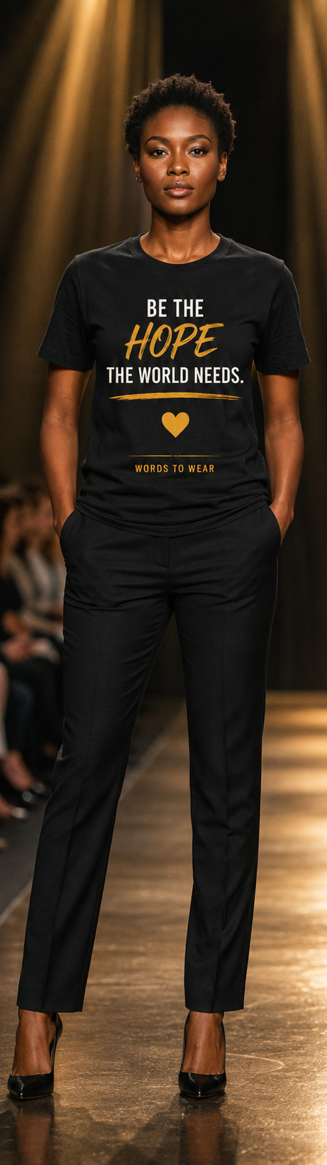 Model wearing the front of the Be the Hope T-shirt