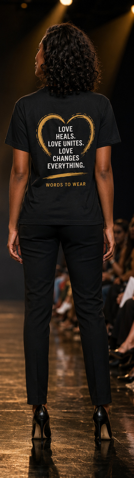 Model wearing the back of the Enough Hate, More Love T-shirt