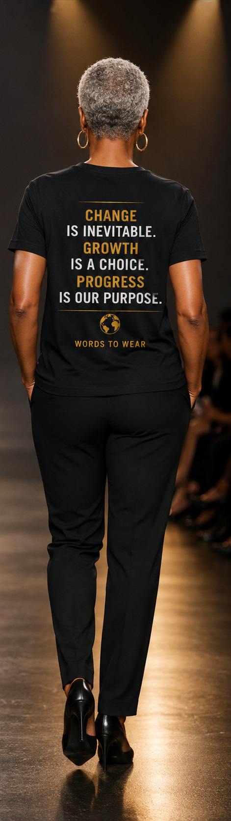 Model wearing the back of the Living in a Changing World T-shirt