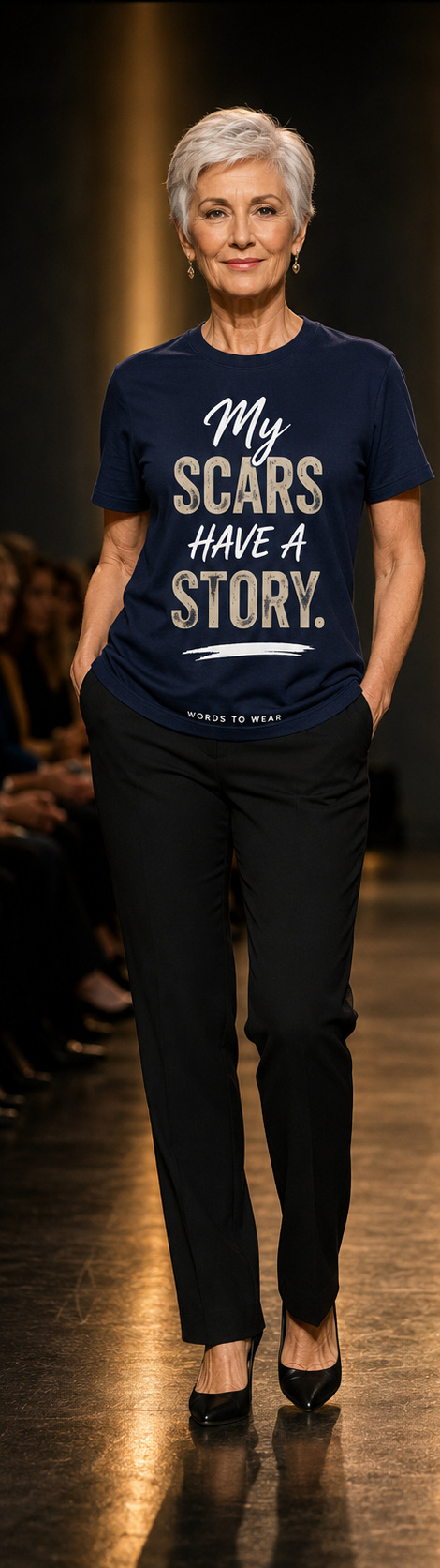 Model wearing the front of the My Scars Have a Story T-shirt